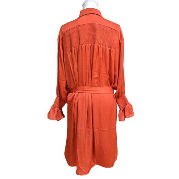Maje Shirt dress with smocks in Terracotta with lace Size L NWT - Picture 13 of 15